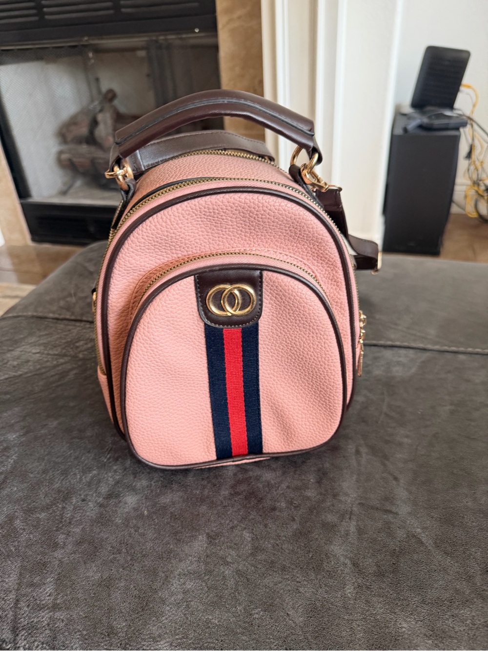Pink Mini Top-Handle Crossbody Bag with Contrast Stripe